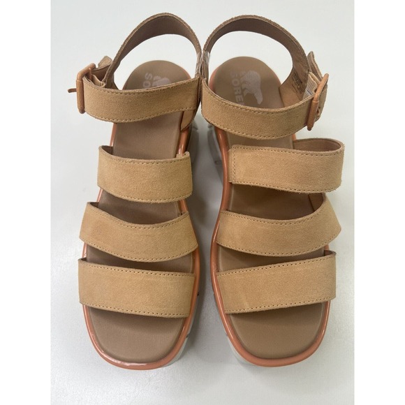 Sorel Joanie III Wedge Platform Sandals Peach Leather Ankle Strap Women's 9 - Picture 2 of 8
